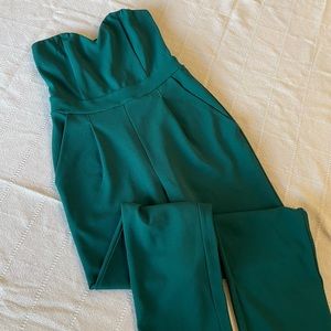 Emerald green strapless jumpsuit